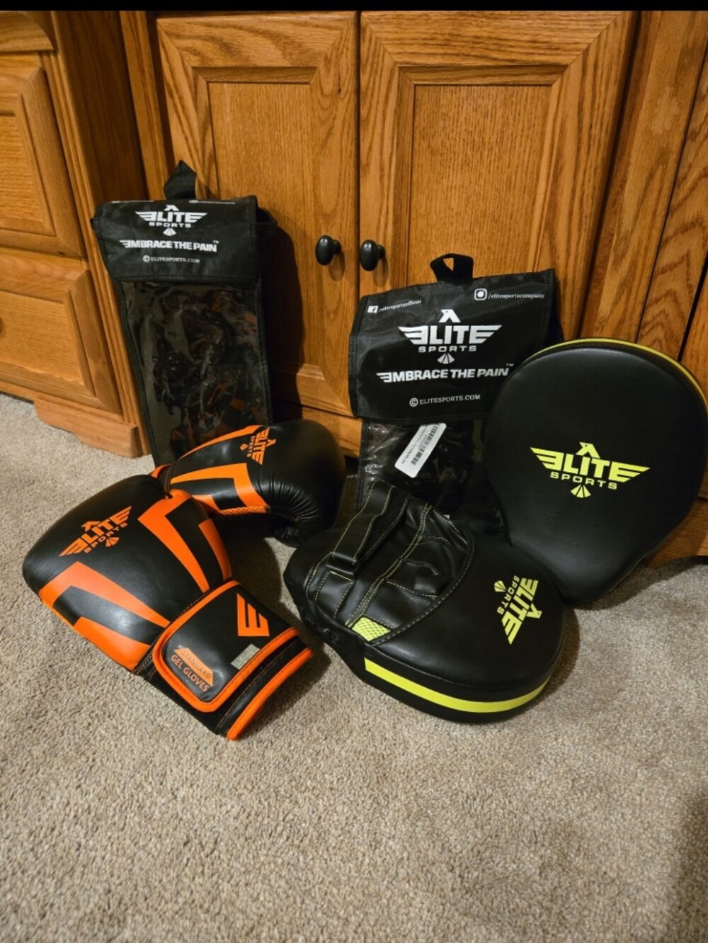 Elite Sports 10oz Boxing Gloves & Punching Mitt Set Like New